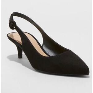 A New Day Black Slingback Kitten Heels Sz 7W
